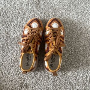 Crochet-Inspired Brown & Mustard Casual Sneakers